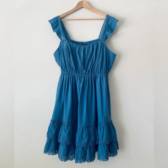 NWT Torrid Lace Trim Tiered Mini Dress Women’s 2X Blue Cottagecore Festival - Picture 2 of 10